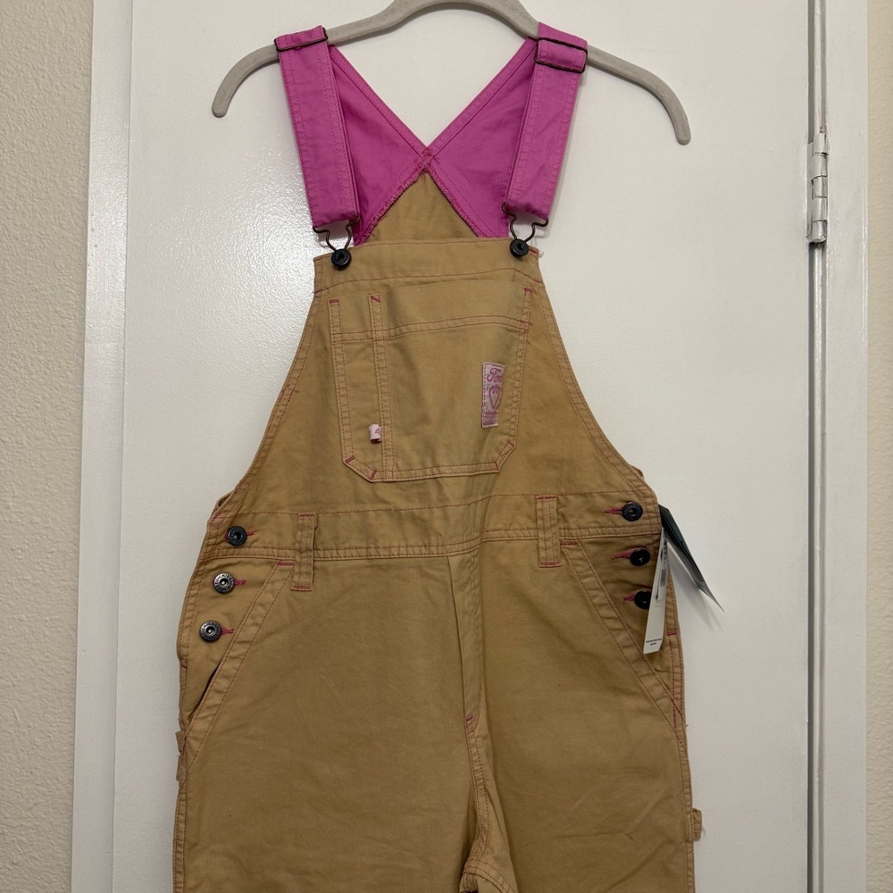 Dickies Tan Overalls with Pink Straps